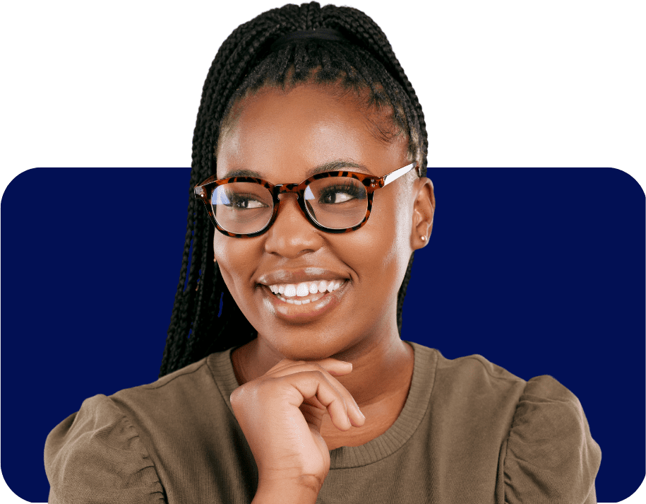 Woman wearing glasses and smiling